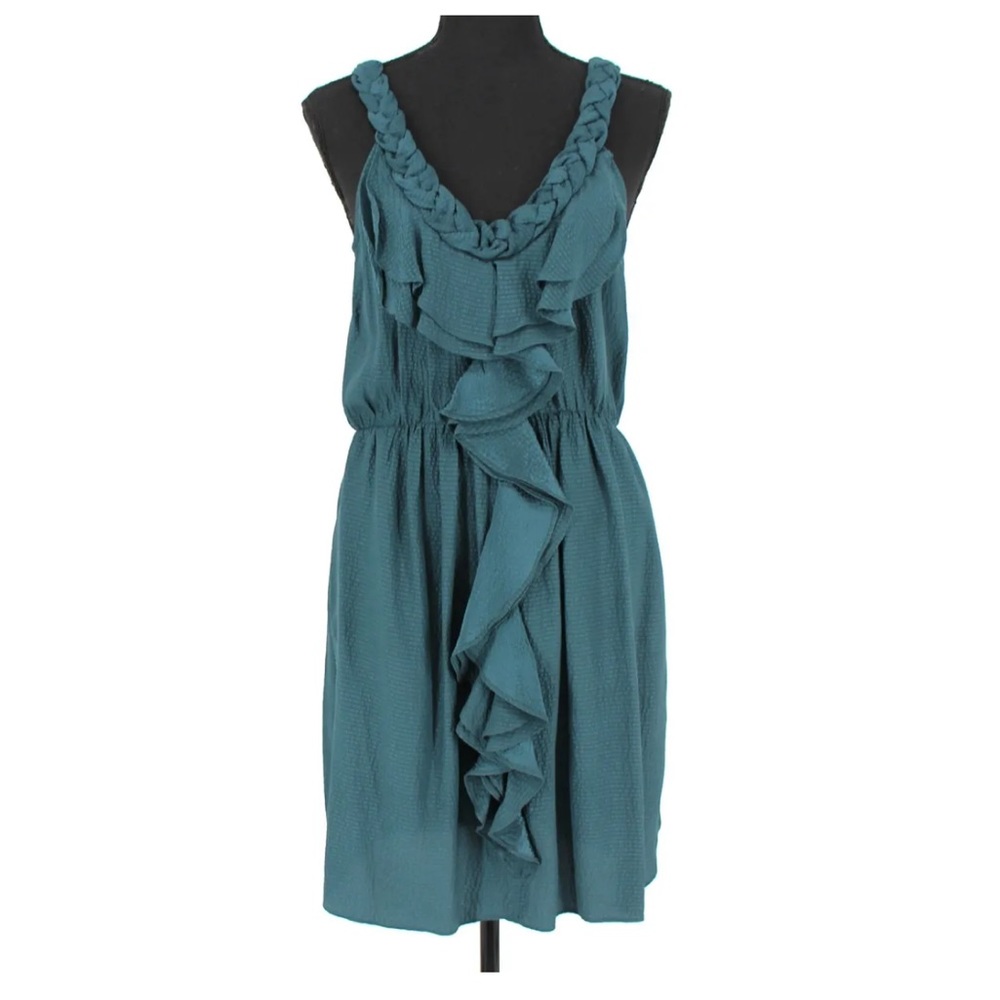 Rebecca Taylor Silk Tank Dress Teal Mini Braided Neck